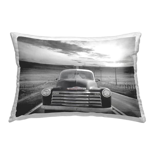 Stupell Industries Antique Car Beach Road Black Print Polyester 14 in. x 20 in. Throw Pillow