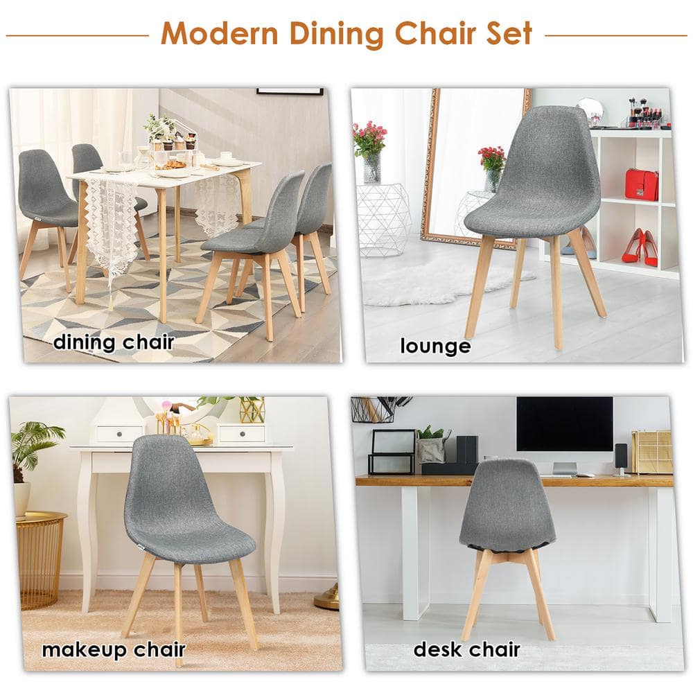 Elegant Gray Linen Upholstered High Back Wood Side Chair Set of 4