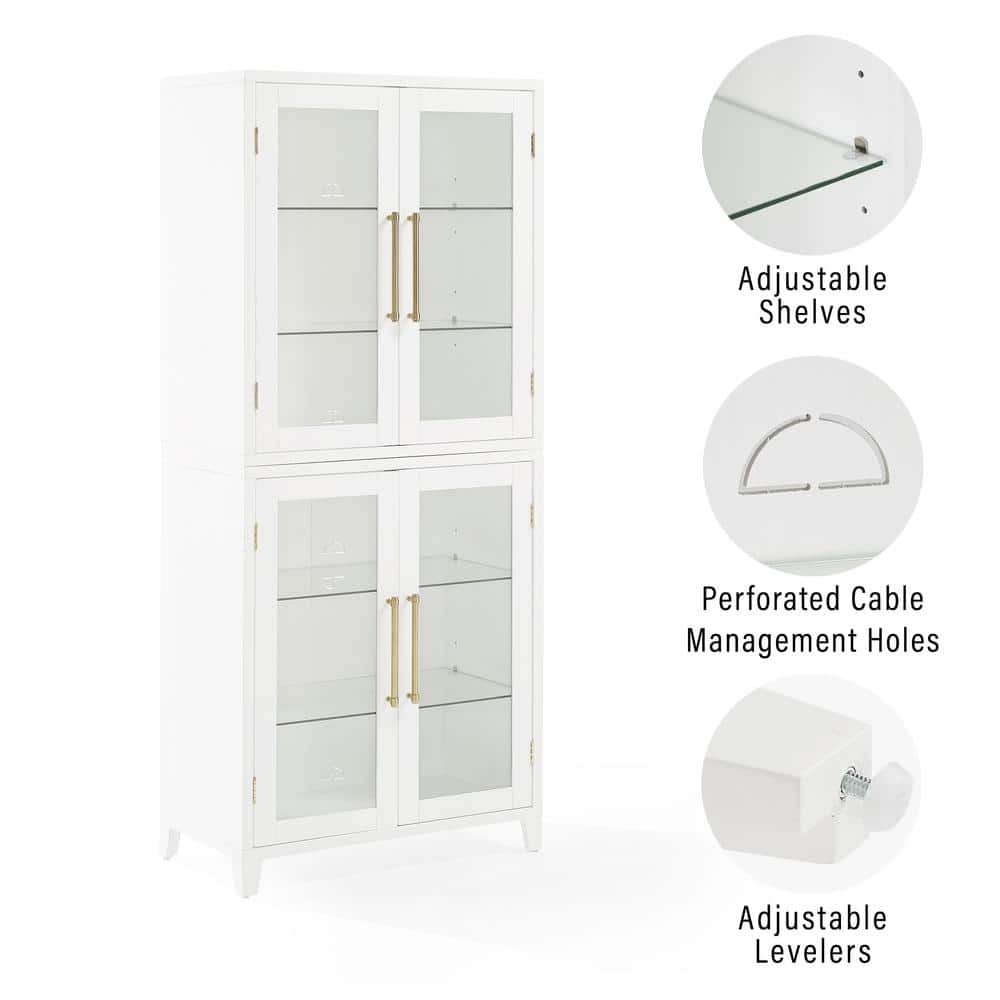 White Recessed Panel Glass Door Kitchen Pantry Cabinet