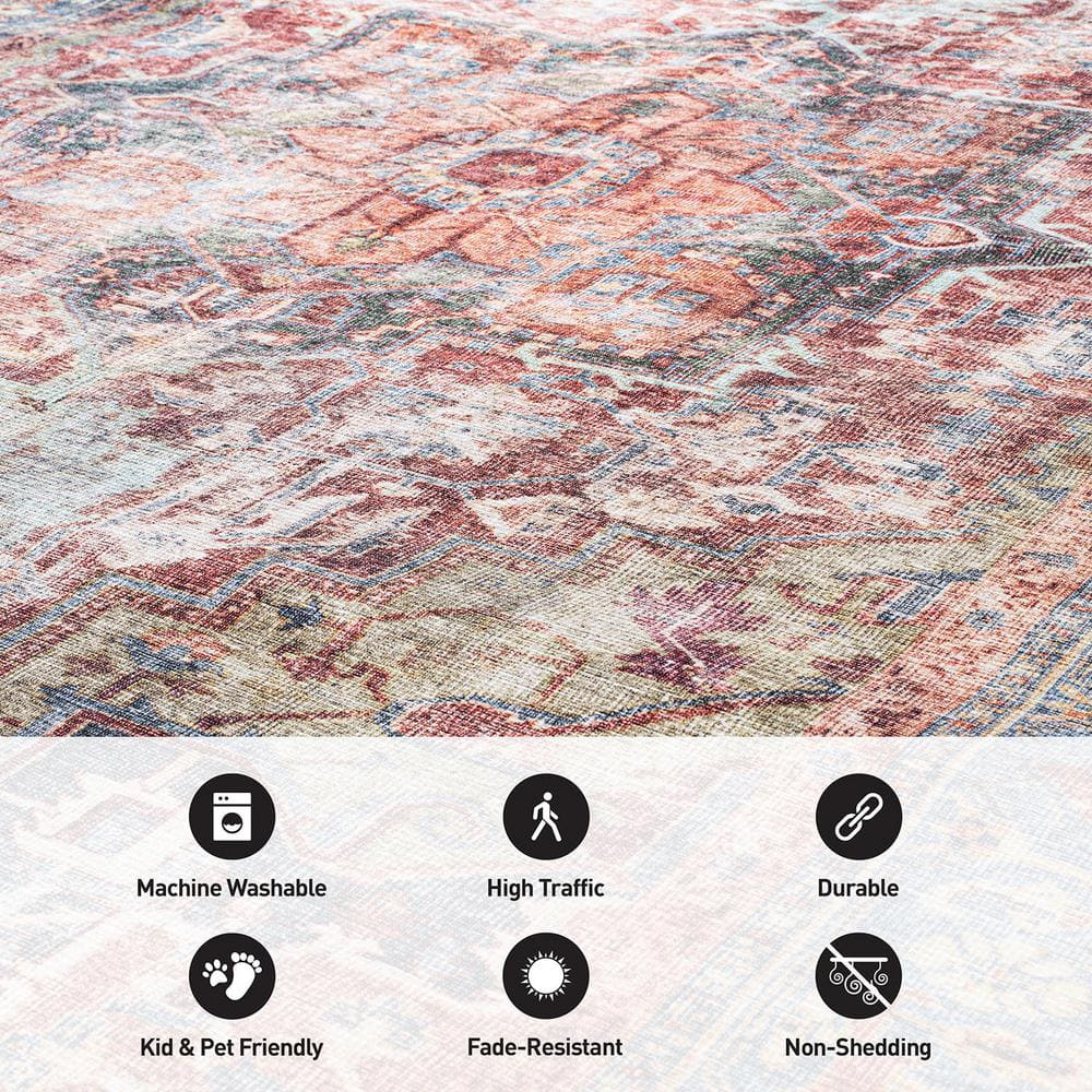 Vintage Red and Blue Synthetic Flat Woven 5' x 7' Area Rug