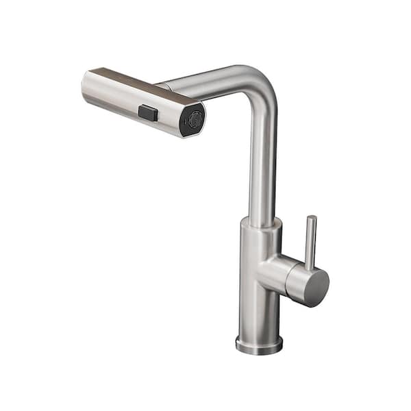 Modern Single Handle Single Hole Pull Out Sprayer Kitchen Faucet Stainless Steel in Brushed Nickel