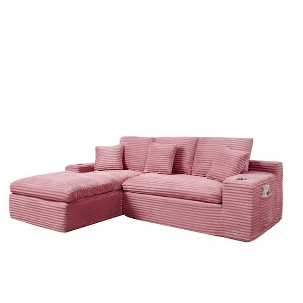 4-Seats Modular Sectional 98 in. W Armless Fabric L-Shaped Performance Fabric Sofa in Pink with Chaise