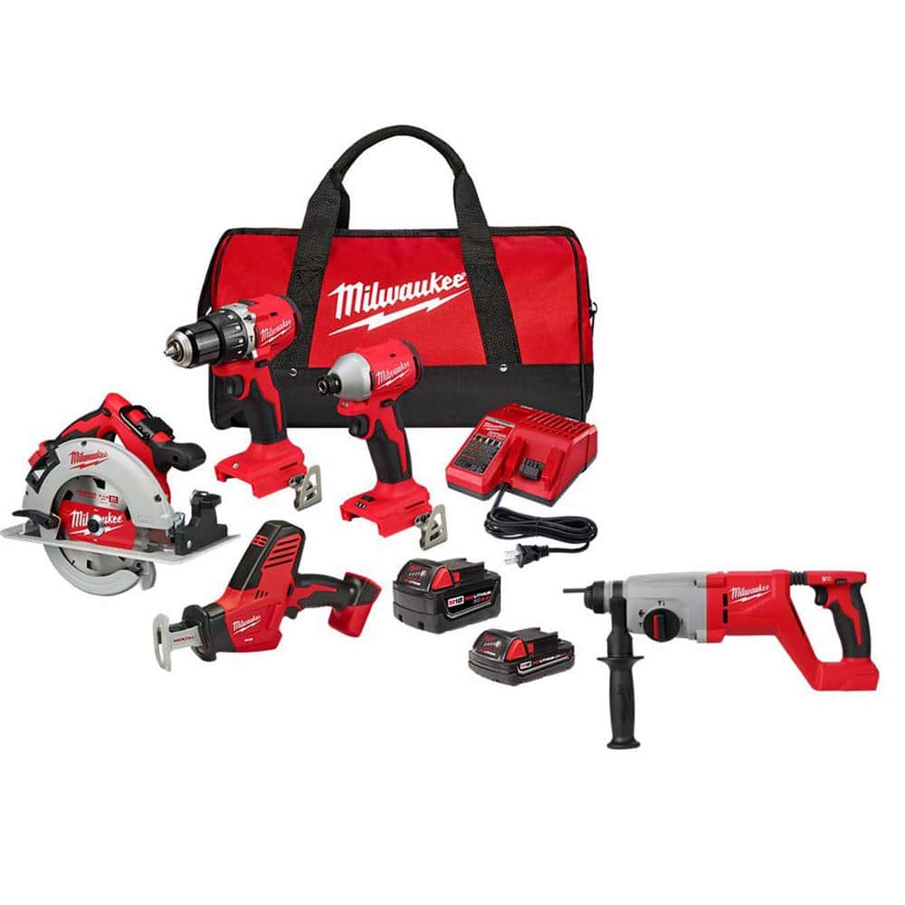 M18 18-Volt Lithium-Ion Brushless Cordless Combo Kit (4-Tool) with 2-Batteries, 1-Charger and Tool Bag -  Milwaukee