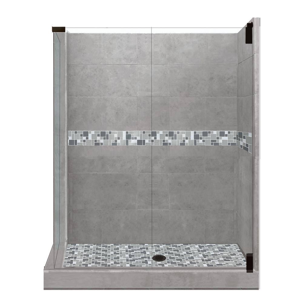 American Bath Factory Newport Grand Hinged 36 in. x 42 in. x 80 in. Right-Hand Corner Shower Kit in Wet Cement and Black Pipe Hardware, Newport and Wet Cement/ Black Pipe -  CGH-4236WN-LTBP