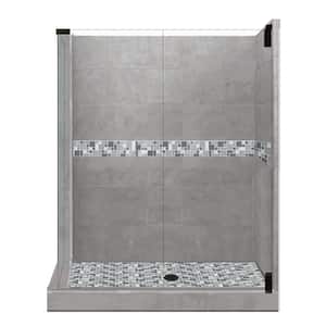 Newport Grand Hinged 36 in. x 48 in. x 80 in. Right-Hand Corner Shower Kit in Wet Cement and Black Pipe Hardware