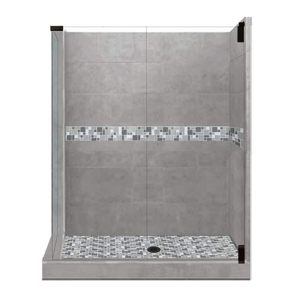 American Bath Factory Newport Grand Hinged 42 in. x 48 in. x 80 in. Right-Hand Corner Shower Kit in Wet Cement and Black Pipe Hardware