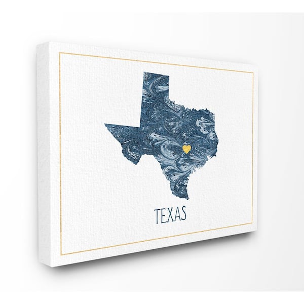 Stupell Industries 30 in. x 40 in. "Texas Minimal Blue Marbled Paper Silhouette" by Daphne Polselli Canvas Wall Art