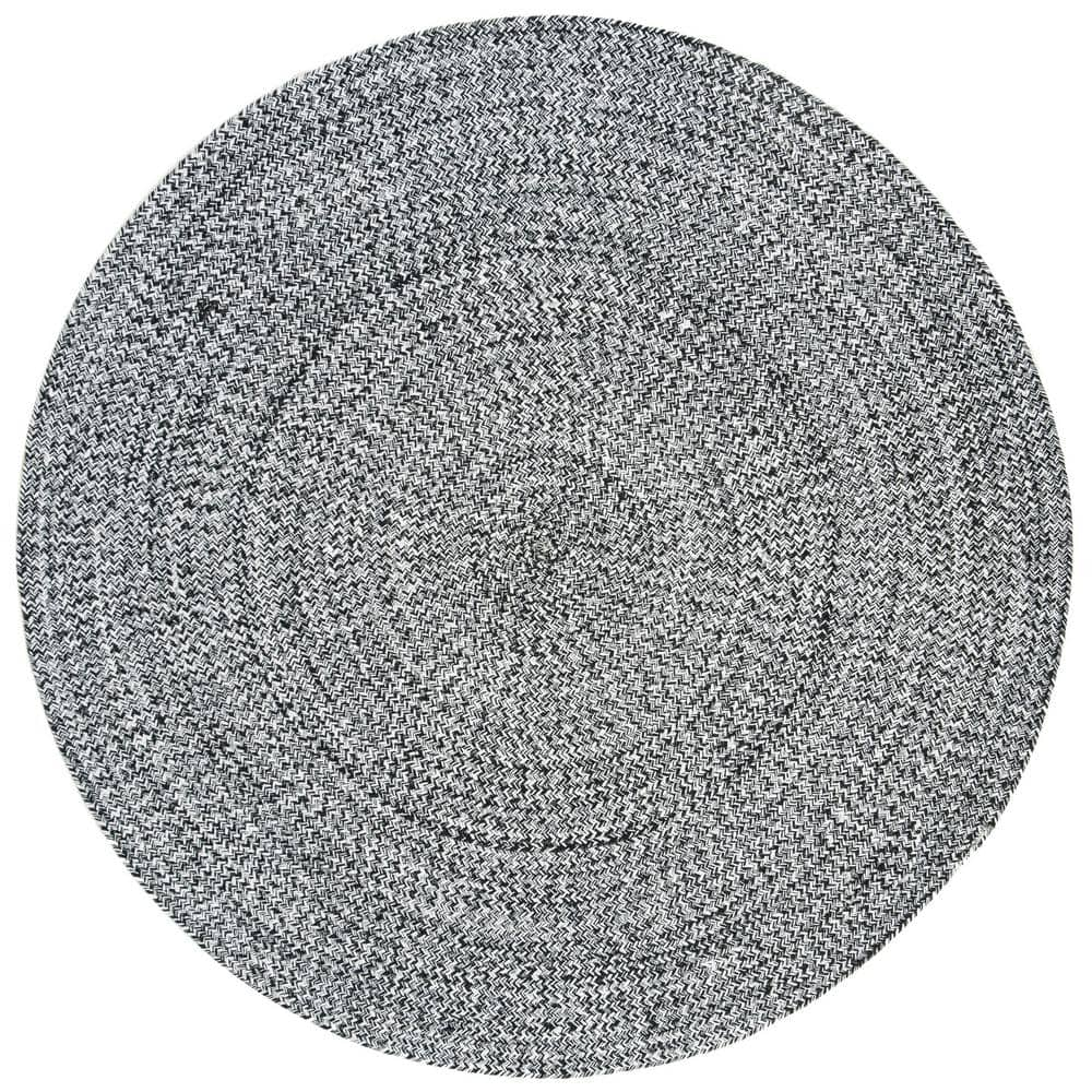 SAFAVIEH Braided Ivory/Black 4 ft. x 4 ft. Round Solid Area Rug BRD256C ...