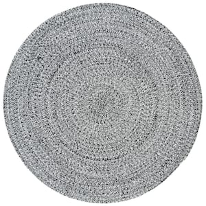 Braided Ivory/Black 4 ft. x 4 ft. Round Solid Area Rug