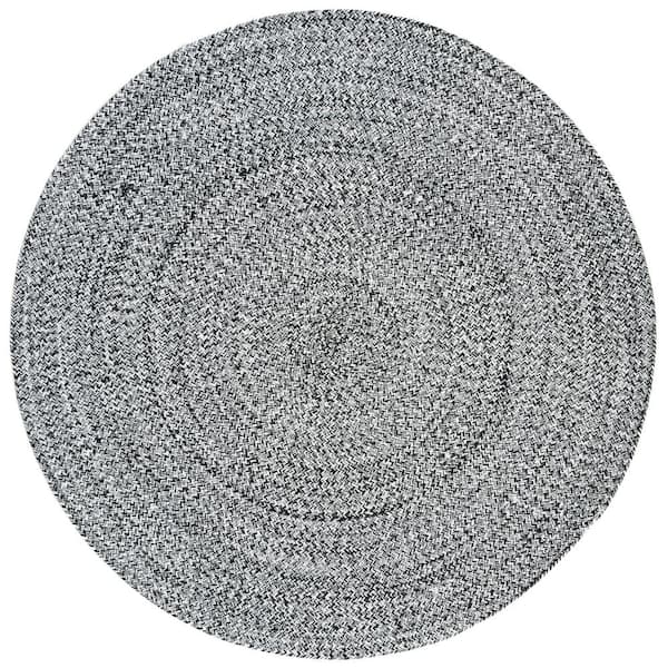 SAFAVIEH Braided Ivory/Black 4 ft. x 4 ft. Round Solid Area Rug