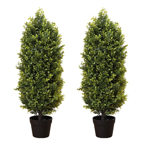 poetree 35 in. Artificial Boxwood Topiary Tree in Pot (2-Pack)
