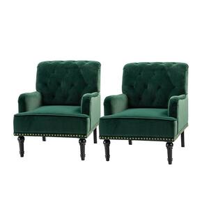 Enrica Green Velvet Arm Chair with Nailhead Trim (Set of 2)