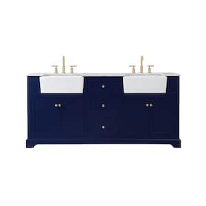 Simply Living 72 in. W x 22 in. D x 34.75 in. H Bath Vanity in Blue with Carrara White Marble Top