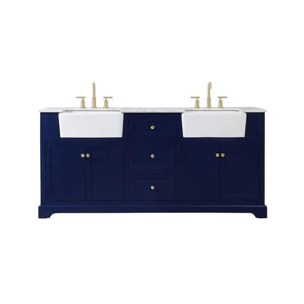 Unbranded Simply Living 72 in. W x 22 in. D x 34.75 in. H Bath Vanity in Blue with Carrara White Marble Top