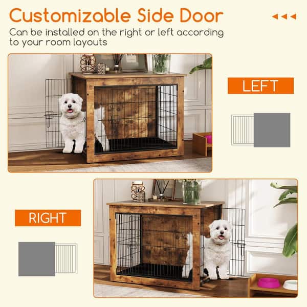 Gymax Brown Wood Dog Crate Furniture for Small/Medium Dogs 33 in