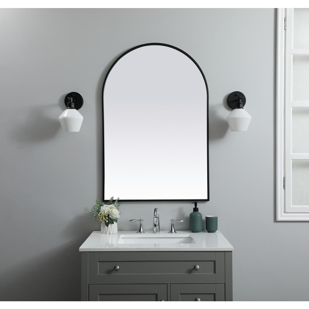 Black Metal Arch Wall Mirror with Vertical Mount