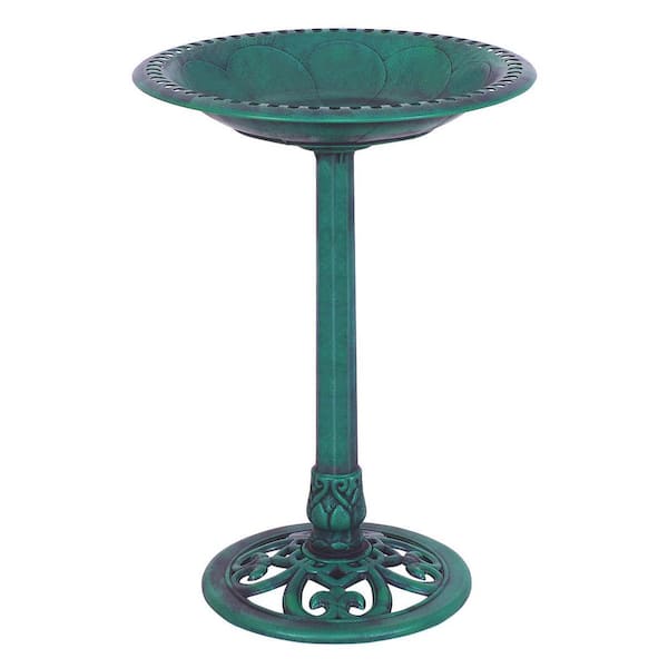ANGELES HOME Green Weather Resin Pedestal Birdbath