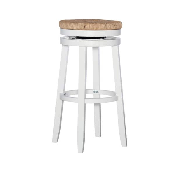 Powell Company Mesquite White Swivel Barstool with Natural Sea Grass Swivel Seat