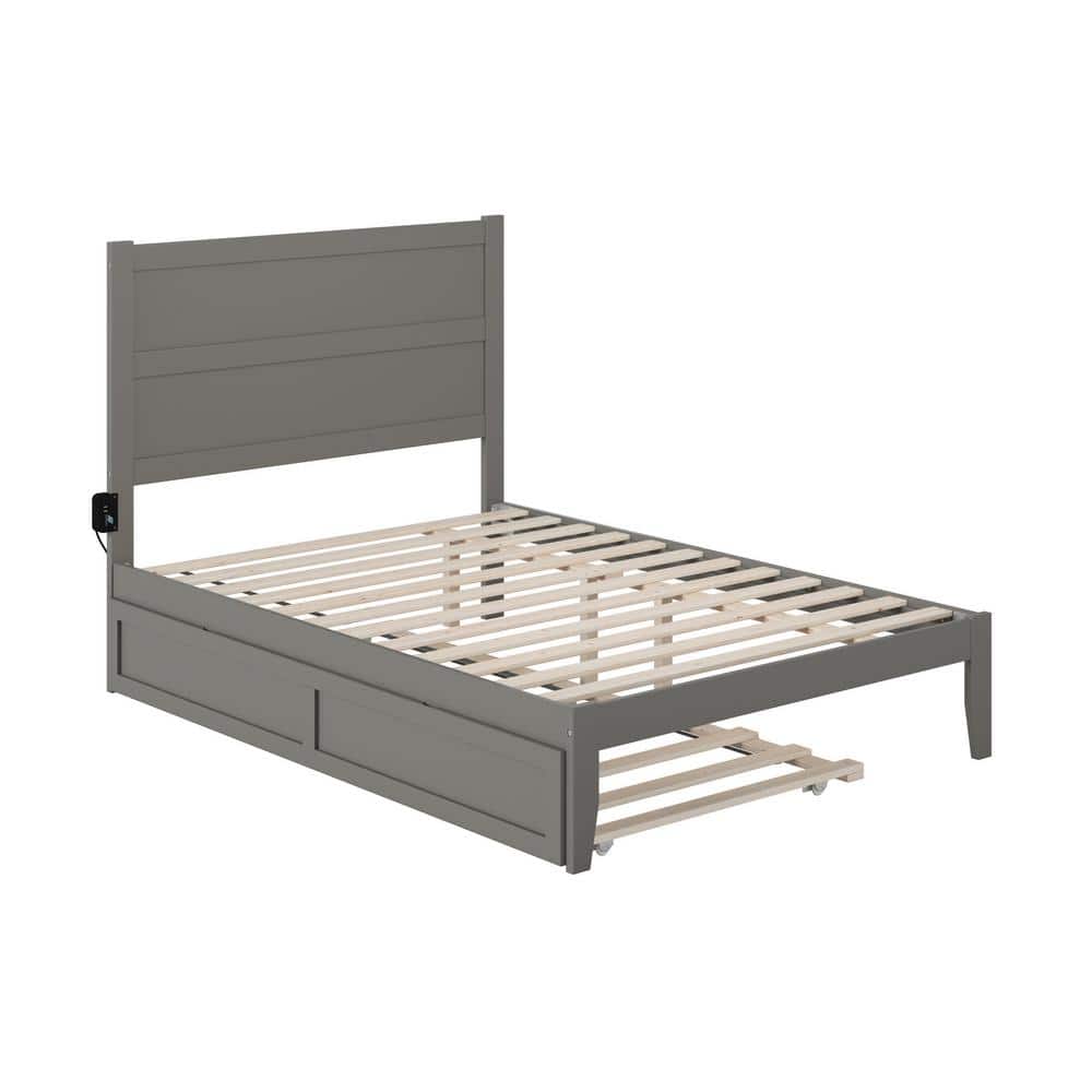 Gray Full Platform Bed with Trundle and Charging Station