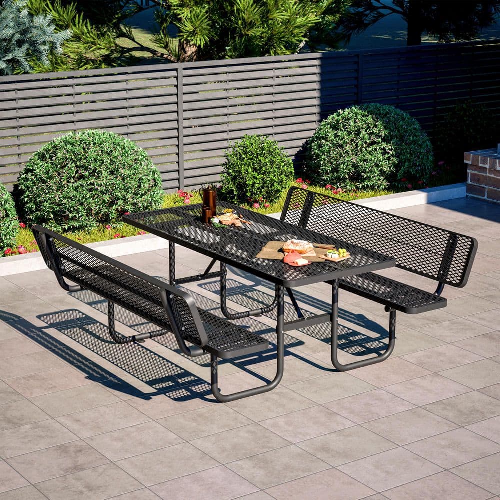 Thanaddo 72.2 in. Black Rectangle Steel Picnic Table Seats 4-6