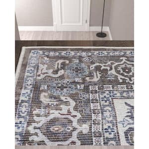 10' Green and Ivory Floral Power Loom Distressed Washable Runner Rug
