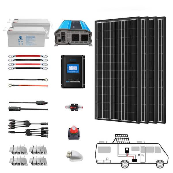 ACOPower 400-Watt Black Monocrystalline OffGrid Solar Power Kit, 4 x 100-Watt Solar Panel with 2 200Ah Gel Deep Cycle Batteries