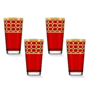 11 oz. Red Color with Gold Highball Tumbler/Water/Iced Tea Set (Set of 4)