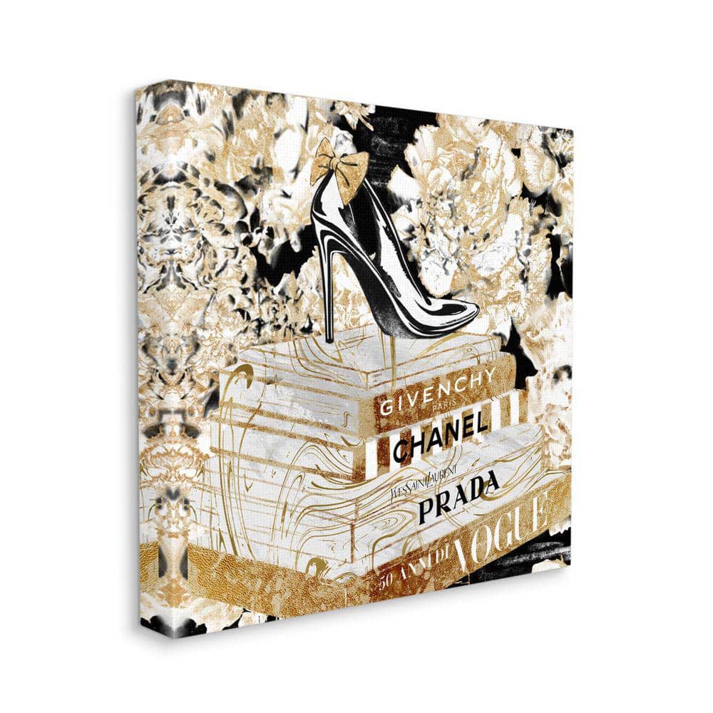Stupell Industries Fashion Heels and Books Black Gold Designer Details by Ziwei Li Unframed Abstract Canvas Wall Art Print 36 in x 36 in -  ab-211_cn_36x36