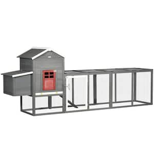 118 in. Extra Large Chicken Coop with Asphalt Roof, Poultry Fencing, Gray