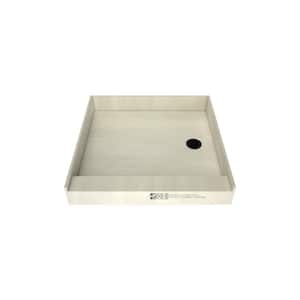 Redi Base 48 in. L x 48 in. W Single Threshold Alcove Shower Pan Base with Right Drain and Matte Black Drain Plate