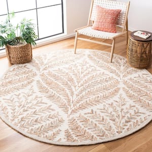 Capri Ivory/Brown 5 ft. x 5 ft. Geometric Leaf Round Area Rug