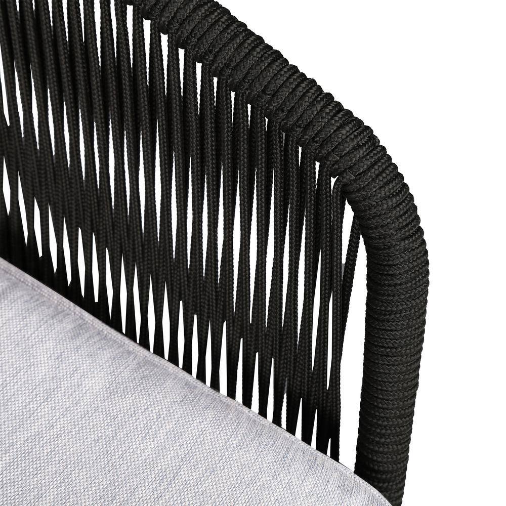 Athos Dark Eucalyptus and Charcoal Rope Outdoor Lounge Chair with Gray Cushions