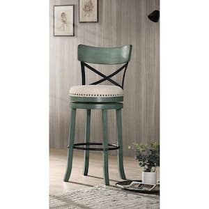 Eldare 43.75 in. Antique Green and Black Low Back Wood Bar Height Stool (Set of 2)