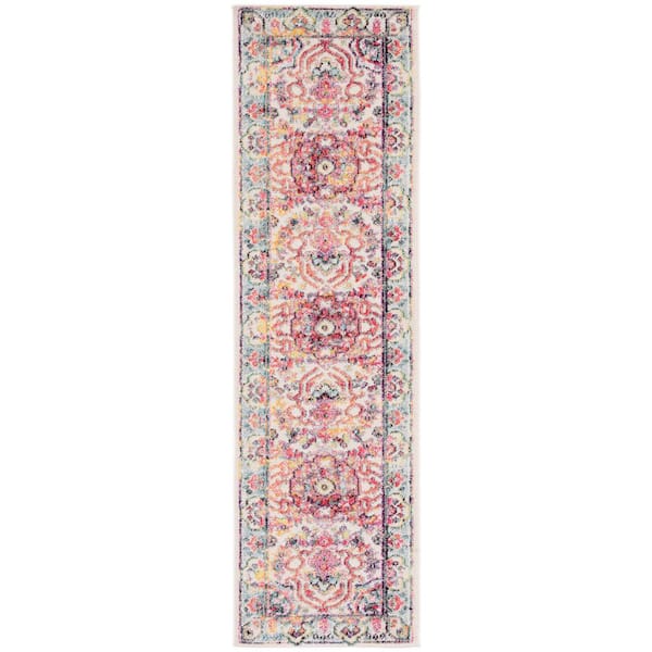 SAFAVIEH Madison Ivory/Red 2 ft. x 8 ft. Geometric Border Floral Medallion Runner Rug