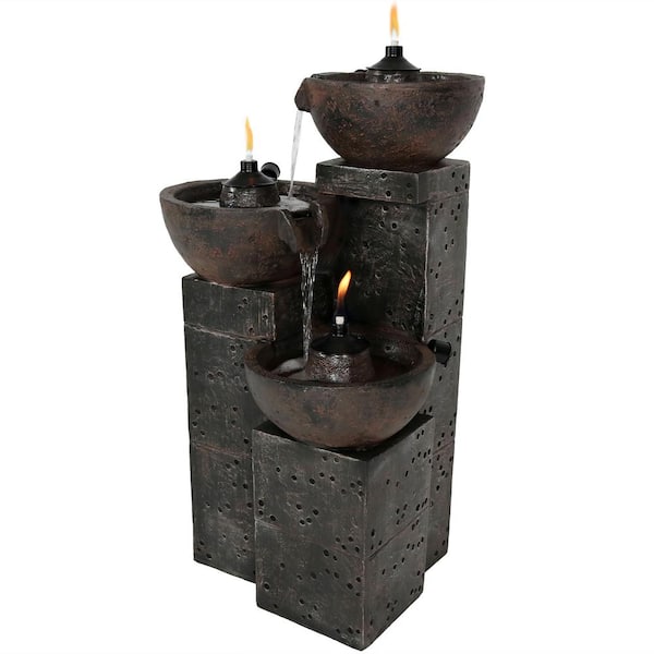 Sunnydaze 3-Tier Burning Bowls Outdoor Waterfall Fountain