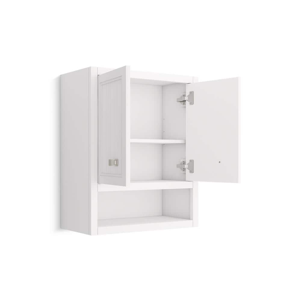 Hearthaven 24" White MDF Wall Cabinet with Nickel Hardware