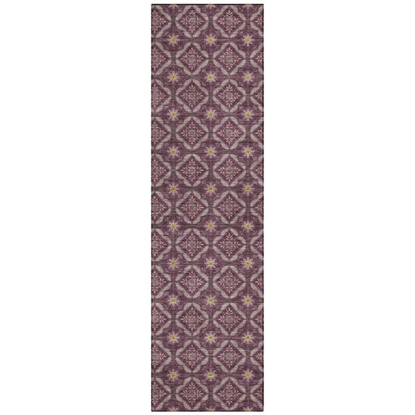 Chantille Machine Washable Indoor/Outdoor Abstract ACN2631 Eggplant 2 ft. x 7 ft. Runner Rug