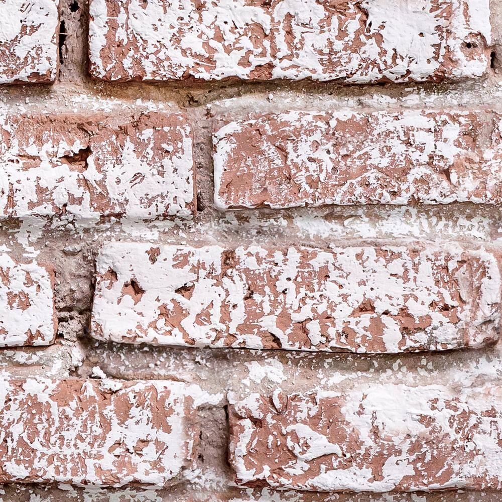 Whitewashed Vintage Brick Peel and Stick Smooth Vinyl Wallpaper