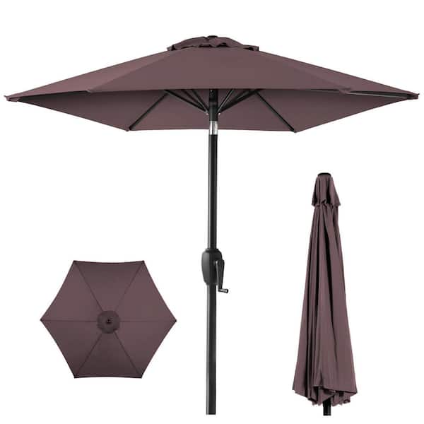 Best Choice Products Deep Taupe 7.5 ft. Outdoor Market Patio Umbrella with Crank and Tilt