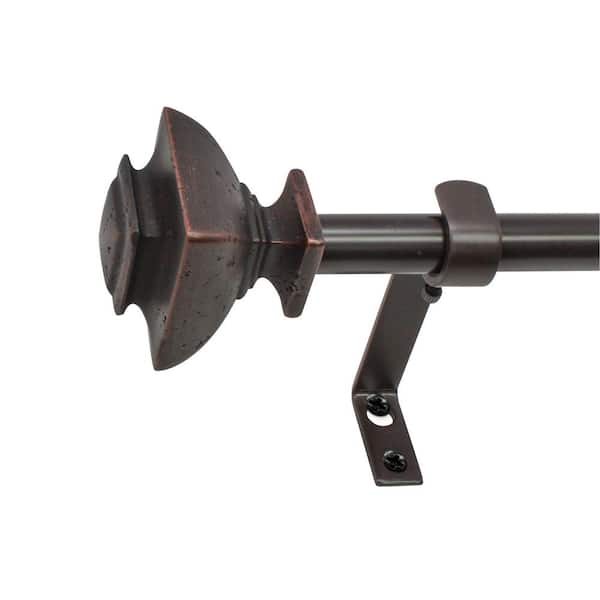 Montevilla Square 86 in. - 128 in. Adjustable Curtain Rod 5/8 in. in Oiled Bronze with Finial