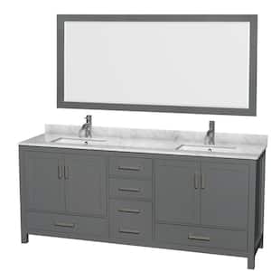 Sheffield 80 in. W x 22 in. D x 35 in. H Double Bath Vanity in Dark Gray with White Carrara Marble Top and 70" Mirror
