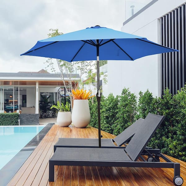 9 ft. Outdoor Market Table Garden Yard Patio Umbrella with Crank 6 Ribs in Blue