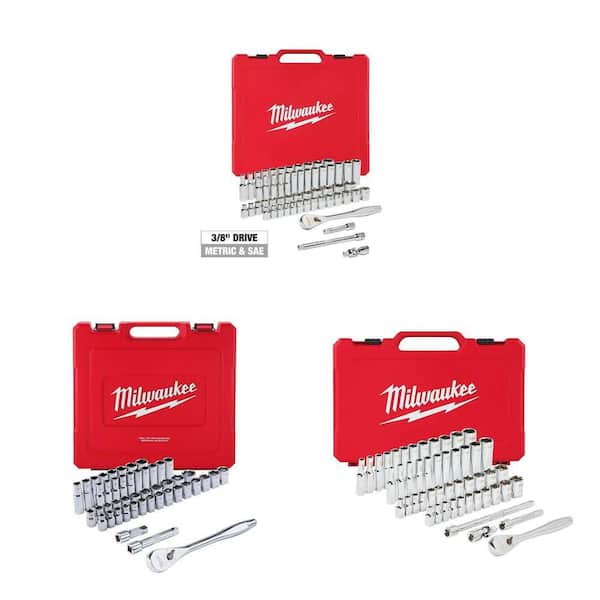 3/8 in. (56-Piece), 1/2 in. (47-Piece), and 1/4 in. (50-Piece) Drive Mechanics Tool Set Combo