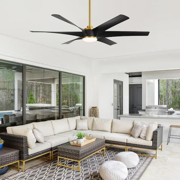 Hector II 65 in. Integrated LED Indoor Black-Blade Gold Ceiling Fan with Light and Remote Control Included