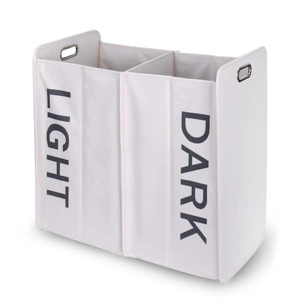 DANYA B White Collapsible Folding Double Bin Laundry Hamper Sorter Water Resistant