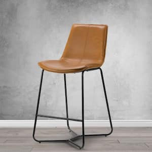Amery 25.75 in. Cappuccino Iron Frame Vintage Faux Leather Counter Stool (Set of 2)