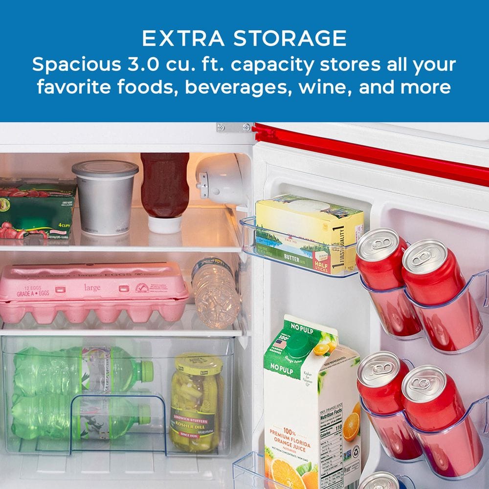 Retro Red Compact Dual Door Mini Fridge with Glass Shelves