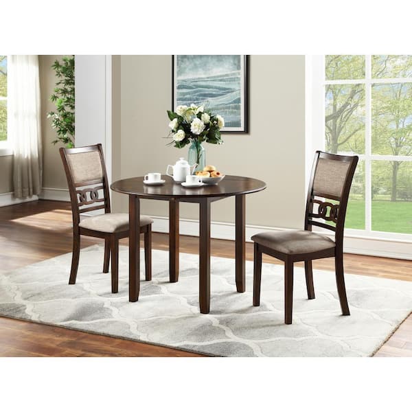 NEW CLASSIC HOME FURNISHINGS New Classic Furniture Gia 3-piece Wood Top Round Dining Set with Drop Leaf Table, Cherry