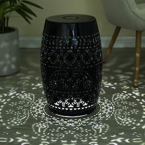 Pearla Black Iron Outdoor Patio Side Table with Solar Powered Light