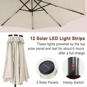 15 ft. Patio Market Umbrella Double-Sided Outdoor Patio Umbrella,UV Protection with Base and Solar LED Lights in Beige